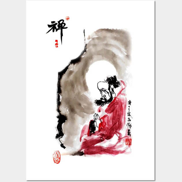 Bodhidharma Meditates 01 Wall Art by Huluhua